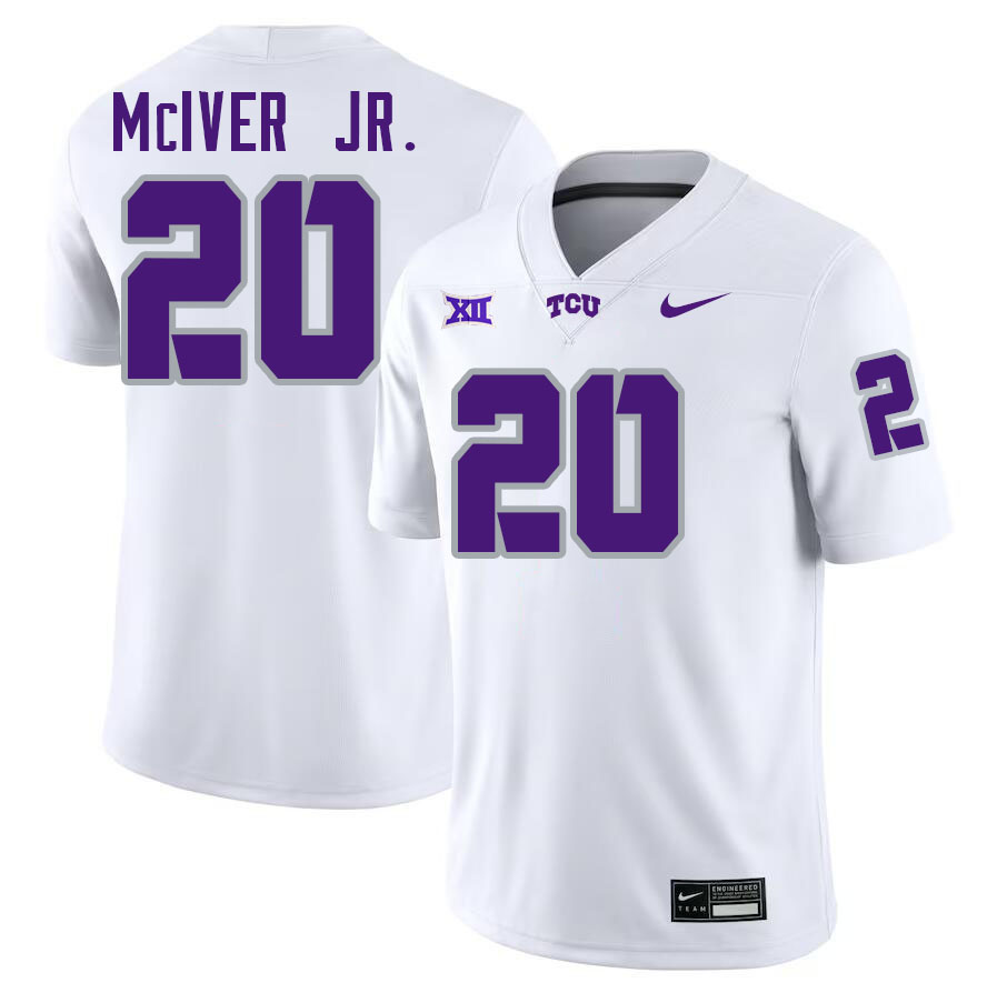 #20 Jevon McIver Jr. TCU Jersey,Texas Christian University Horned Frogs Football Jersey-White